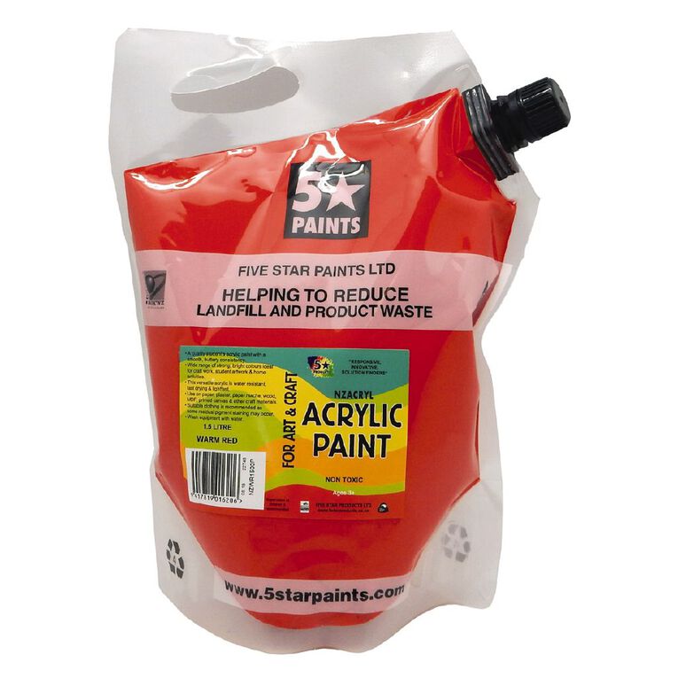Fivestar Acrylic Paint Warm Red 1.5 litre Pouch, , hi-res