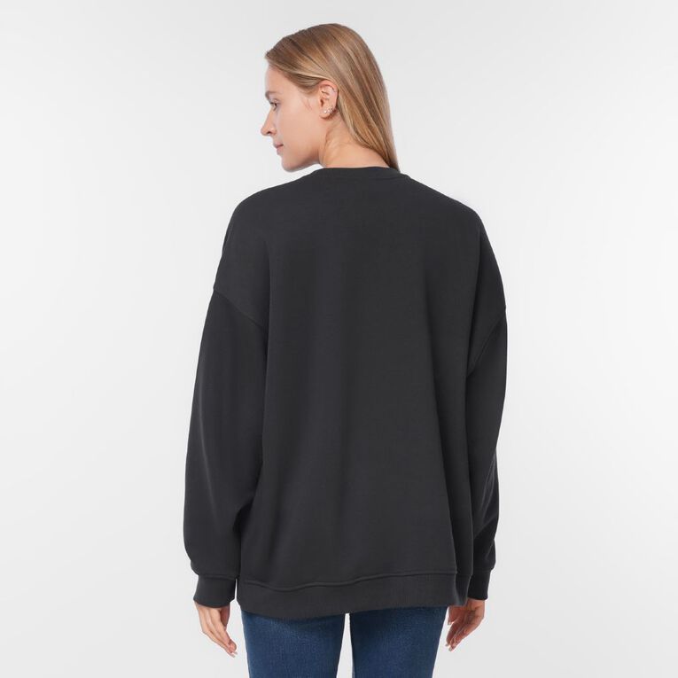 H&H Women's Long Sleeve Oversized Crew, Grey Dark, hi-res