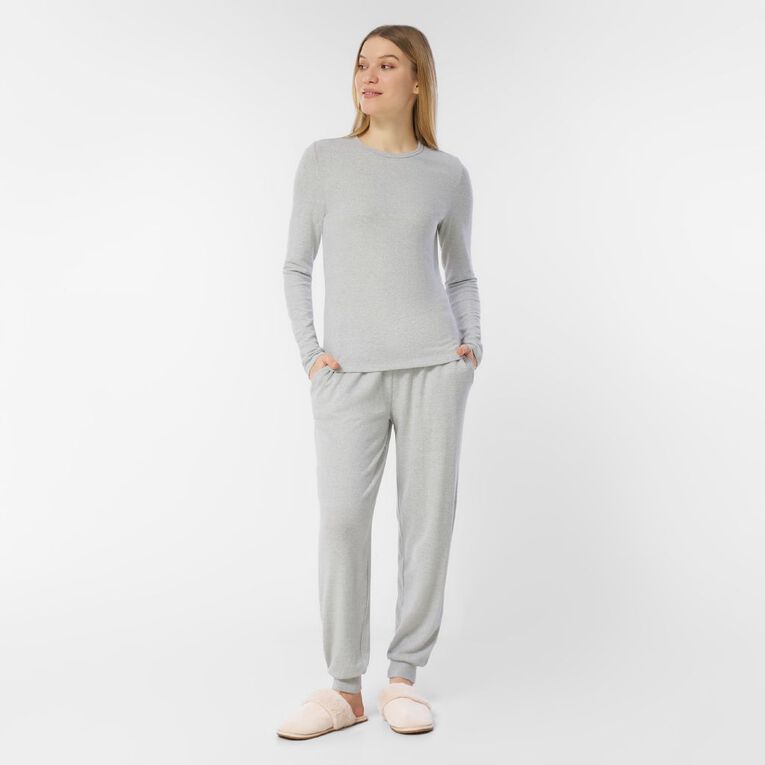 H&H Women's Brushed Knit Cuffed Lounge Pants, Grey Mid, hi-res