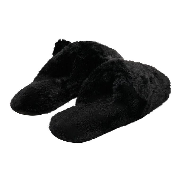 H&H Women's Cat Scuff Slippers, Black, hi-res