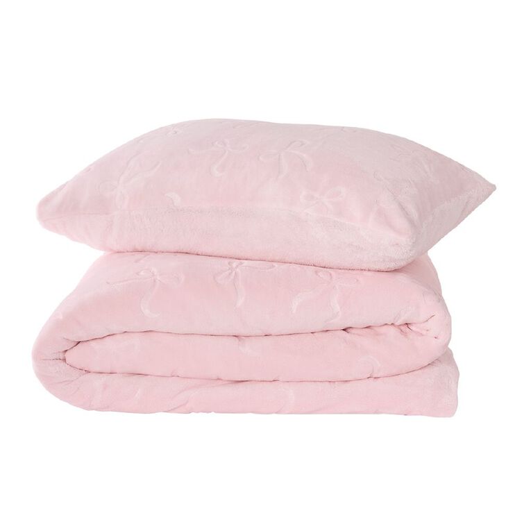 Living & Co Kids Duvet Cover Set Plush Embossed Pink Single, , hi-res
