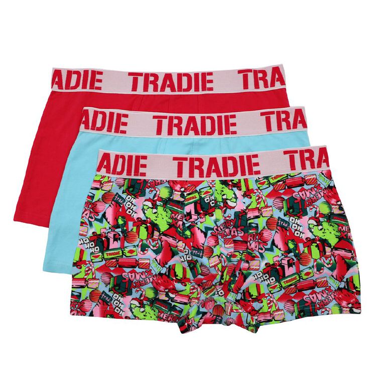 Tradie Men's Trunks 3 Pack, Red, hi-res