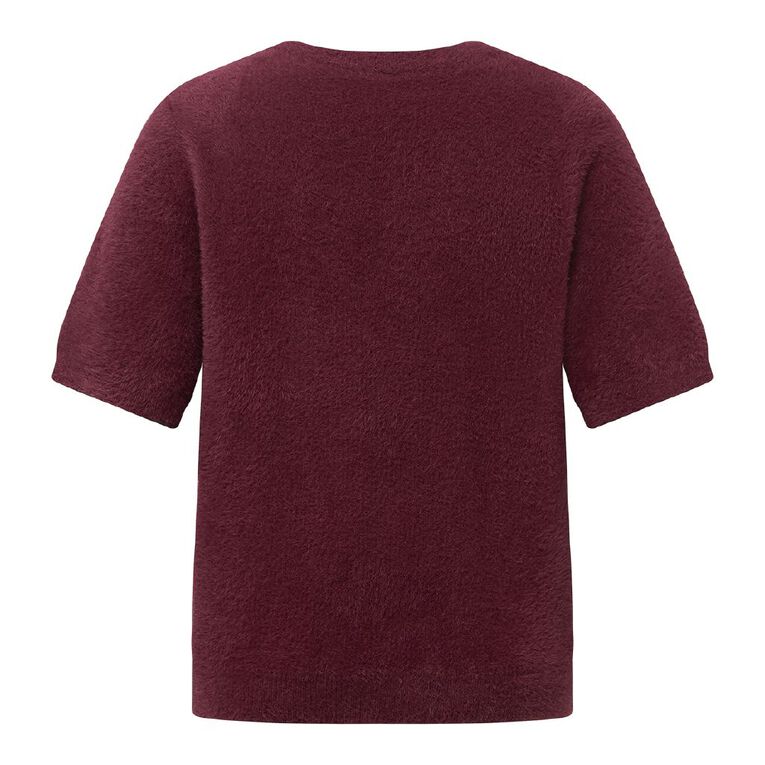 H&H Women's Short Sleeve Fluffy Knit Jumper, Red Dark, hi-res