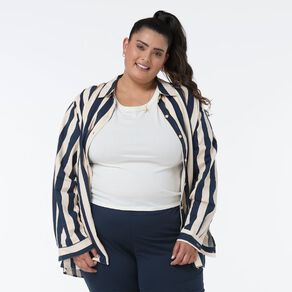 H&H Plus Women's Curve Long Sleeve Linen Blend Shirt