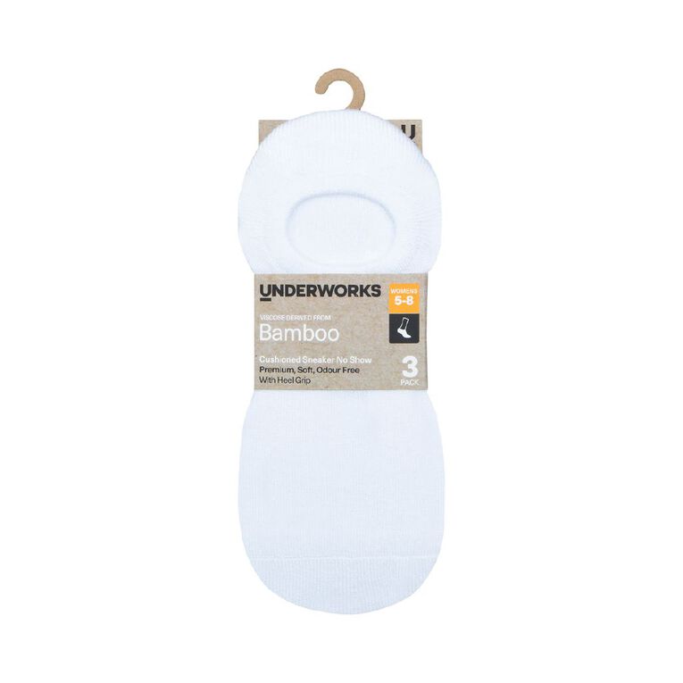 Underworks Women's Bamboo No Show Socks 3 Pack, White, hi-res