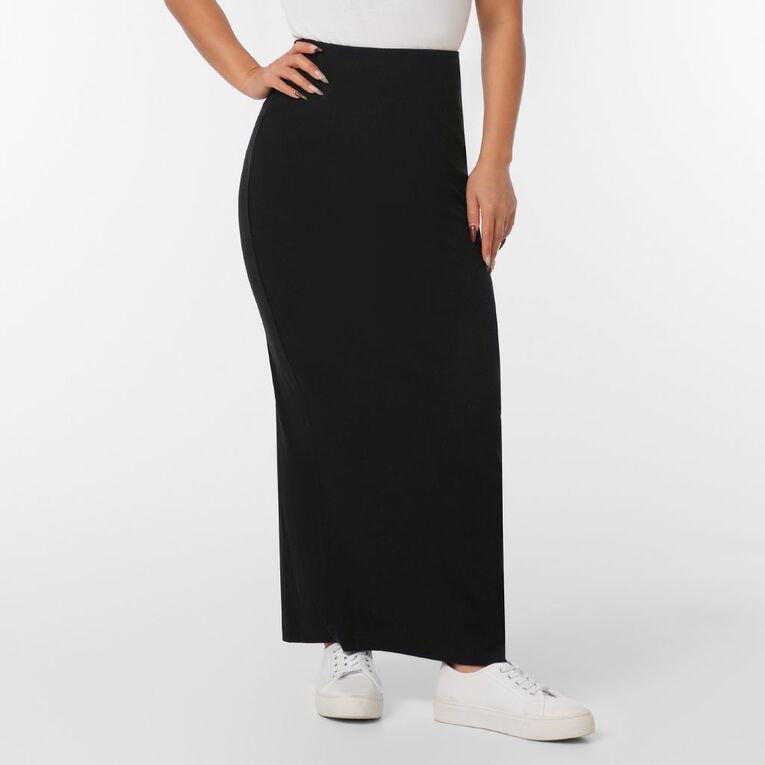 H&H Women's Rib Knit Maxi Skirt, Black, hi-res