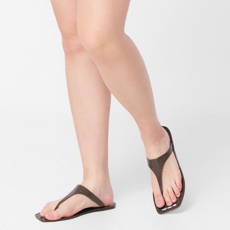 H&H Women's Pearly T Bar Slides, Brown, hi-res