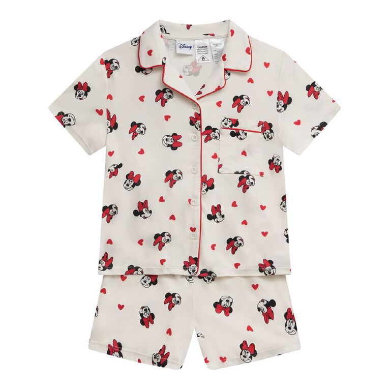 Minnie Mouse Girls' Comfy Short Sleeve Button Up Pyjama Set, Cream, hi-res