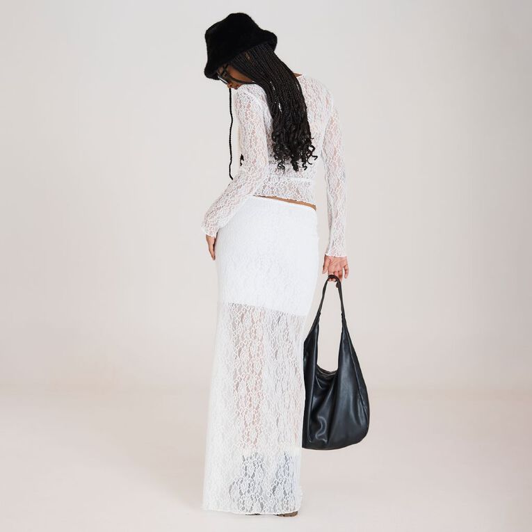 BRDRLESS Lexi Lace Long Sleeve Top, White, hi-res