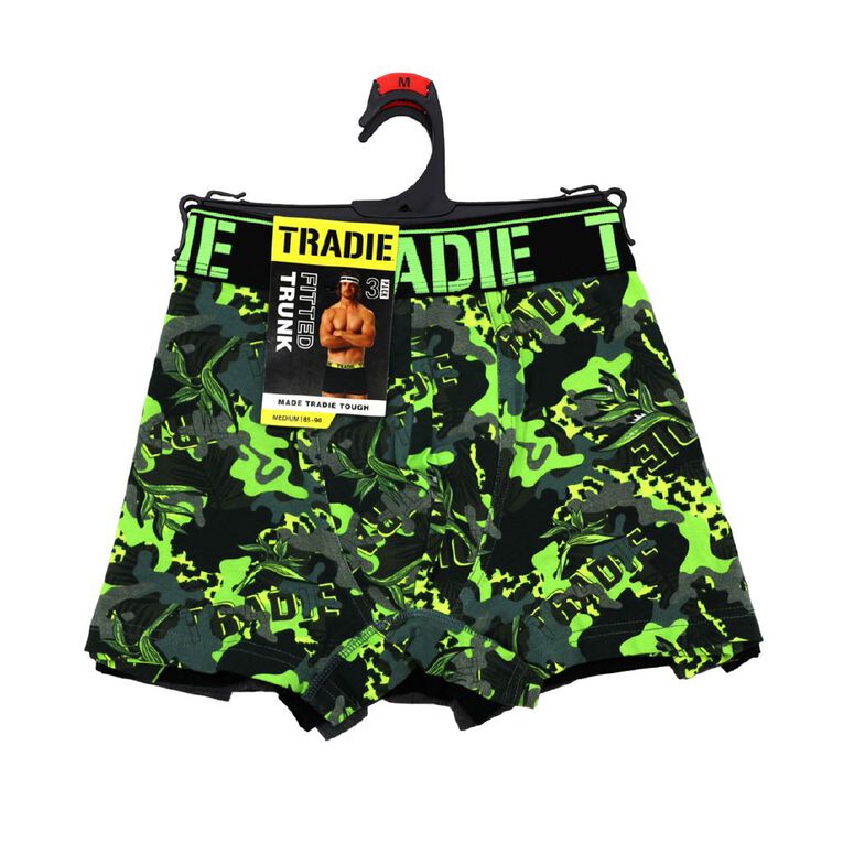 Tradie Men's Trunks 3 Pack, Green/Black, hi-res