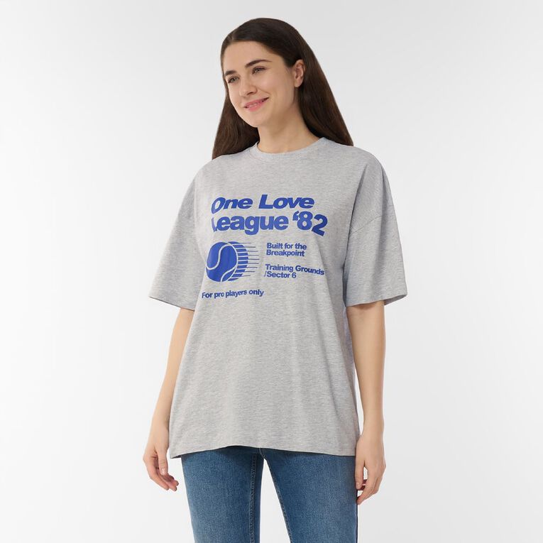 H&H Women's Short Sleeve Boyfriend Graphic Tee, Grey Marle, hi-res