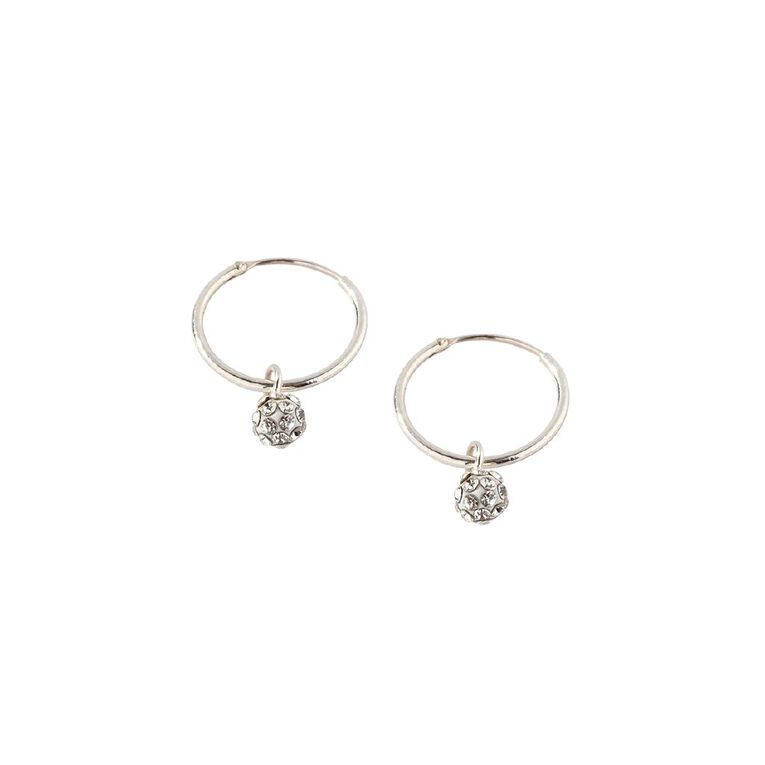 Sterling Silver Crystal Ball Hoop Earrings Sterling Silver The Warehouse