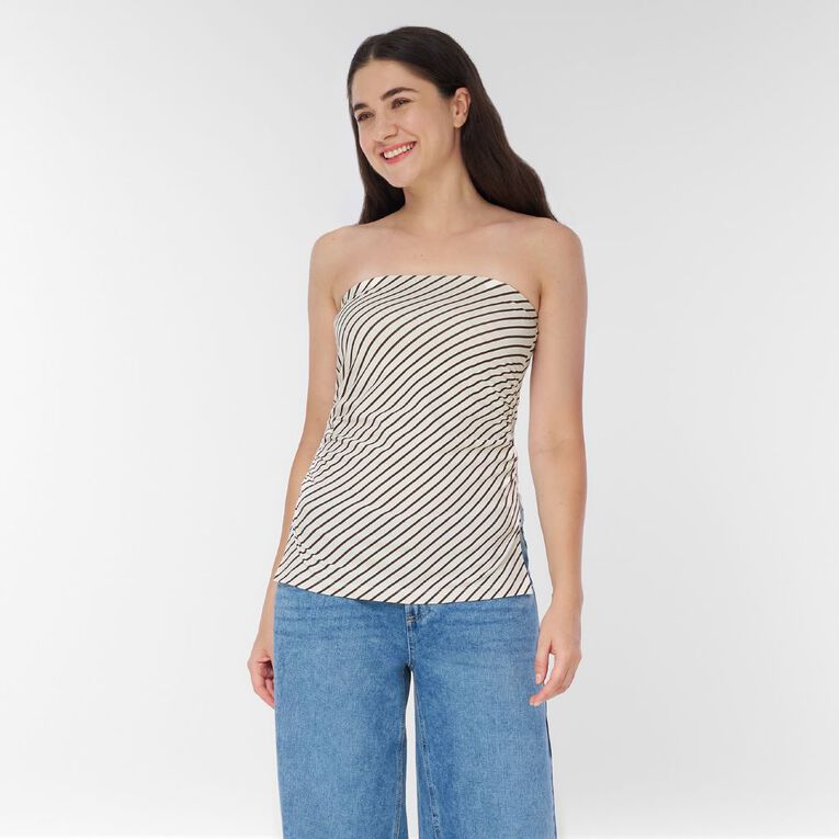 H&H Women's Contour Print Ruched Bandeau, Cream, hi-res