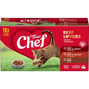 Chef Variety Beef Lovers Loaf Pouches Cat Food 18 x 100g
