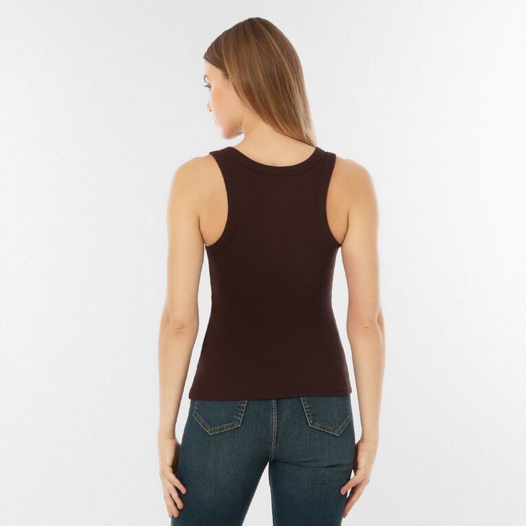 H&H Women's Rib Racer Back Tank, Brown Dark, hi-res