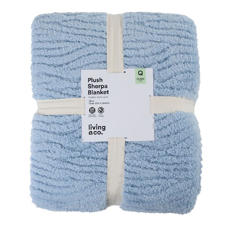 Living & Co Jacquard Sherpa Blanket Blue Queen, , hi-res