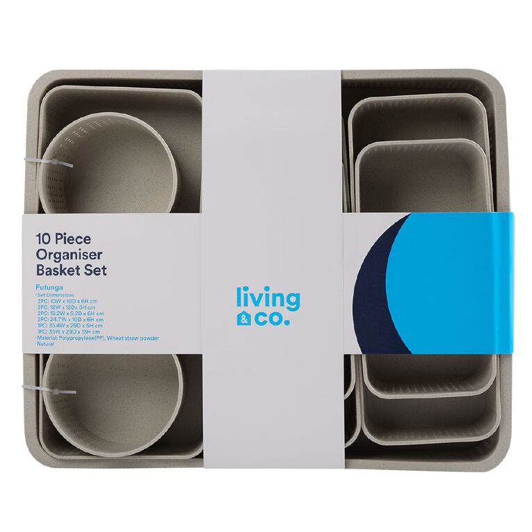 Living & Co 10 Piece Organiser Baskets Natural, , hi-res