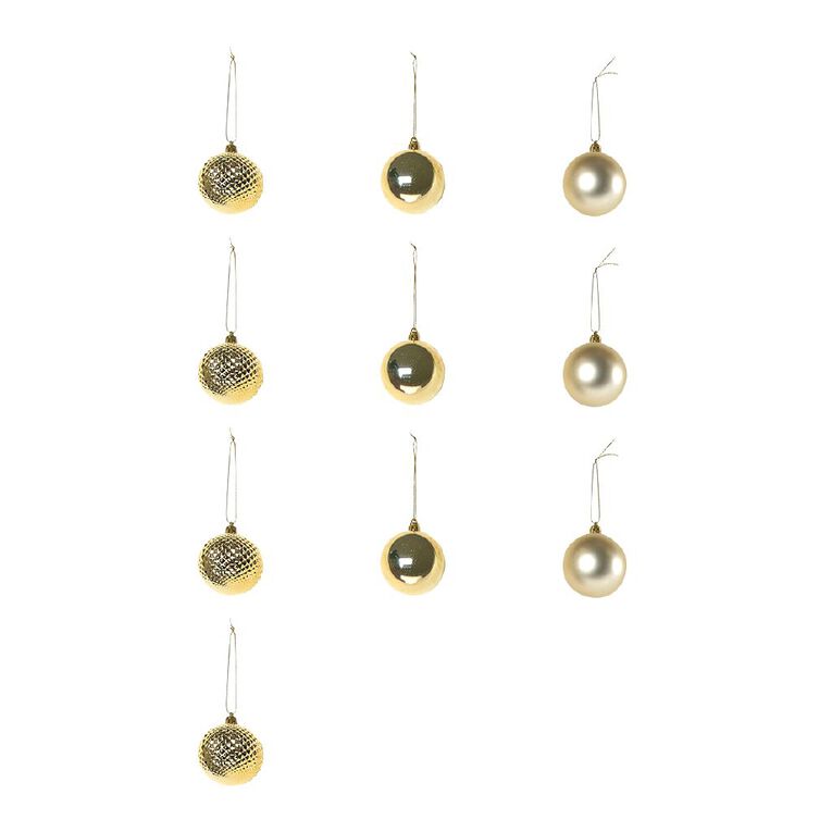 Wonderland Christmas Baubles 6cm Gold 10 Pack, , hi-res
