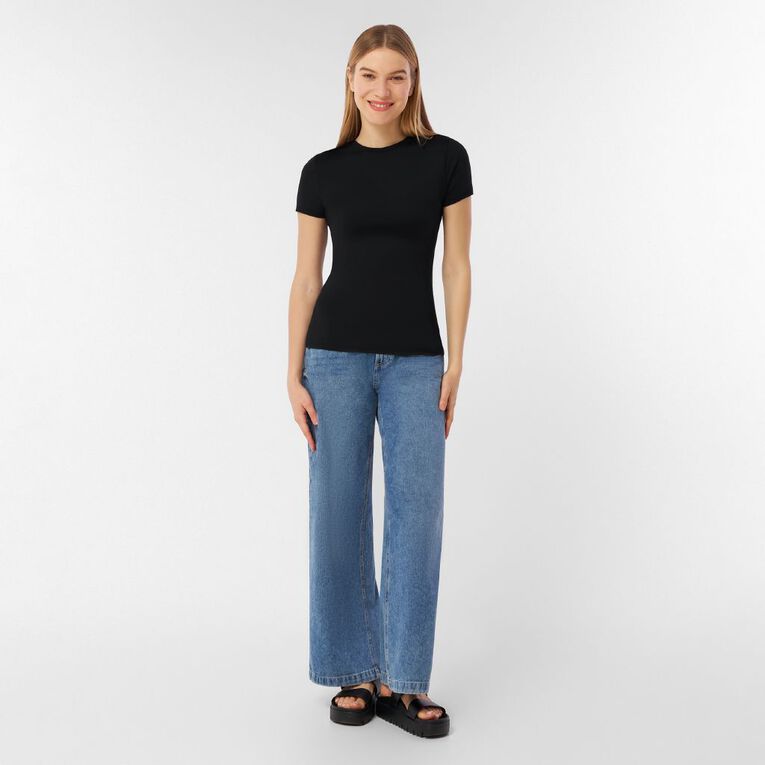 H&H Women's Longline Contour Crew Top, Black, hi-res