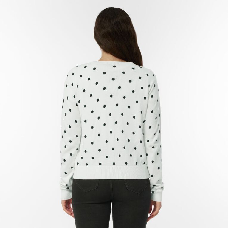 H&H Women's Print Crew Cardigan, White/Black, hi-res