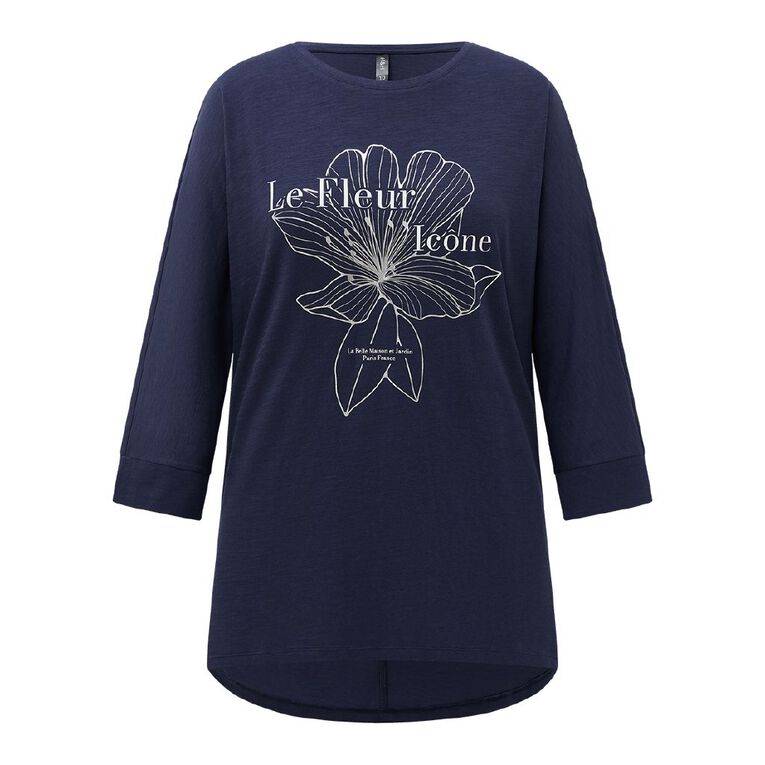 H&H Women's 3/4 Batwing Tunic Top, Blue Dark, hi-res