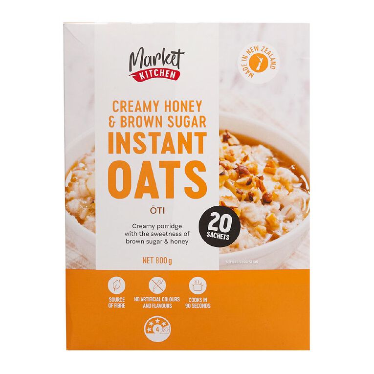 Market Kitchen Creamy Honey and Brown Sugar Instant Oats 20 Sachet 800g, , hi-res