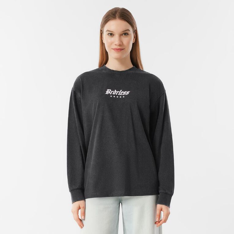 BRDRLESS Long Sleeve Boyfriend Graphic Tee, Black, hi-res