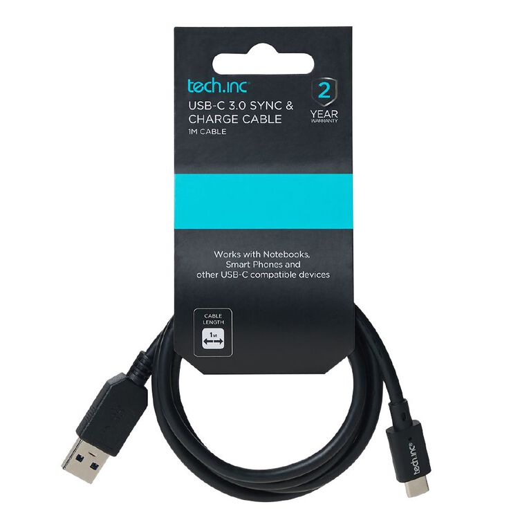 Tech.Inc 3.0 USB-A To USB-C Cable 1m Black, , hi-res