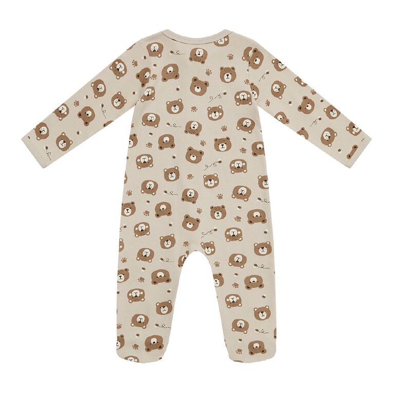 Young Original Babys' Zip-Thru All-in-One, Brown Light BEARS, hi-res