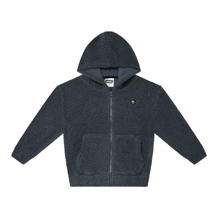 Young Original Relaxed Zip-Thru Sherpa Hoodie, Grey Dark, hi-res