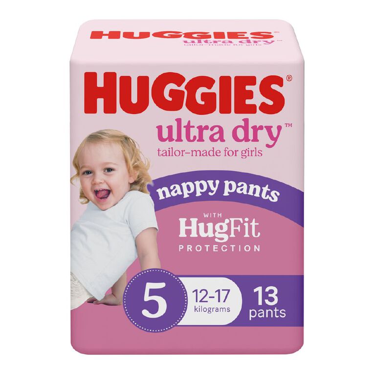 Huggies Ultra Dry Nappy Pants Walker Girl Size 5 12-17kg 13 Pack, , hi-res