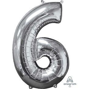 Anagram Mid-Size Shape Silver Number 6 Balloon