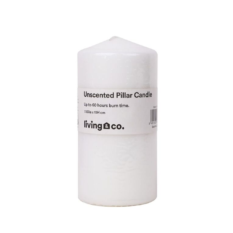 Living & Co Unscented Pillar Candle White 7.5x15cm, , hi-res