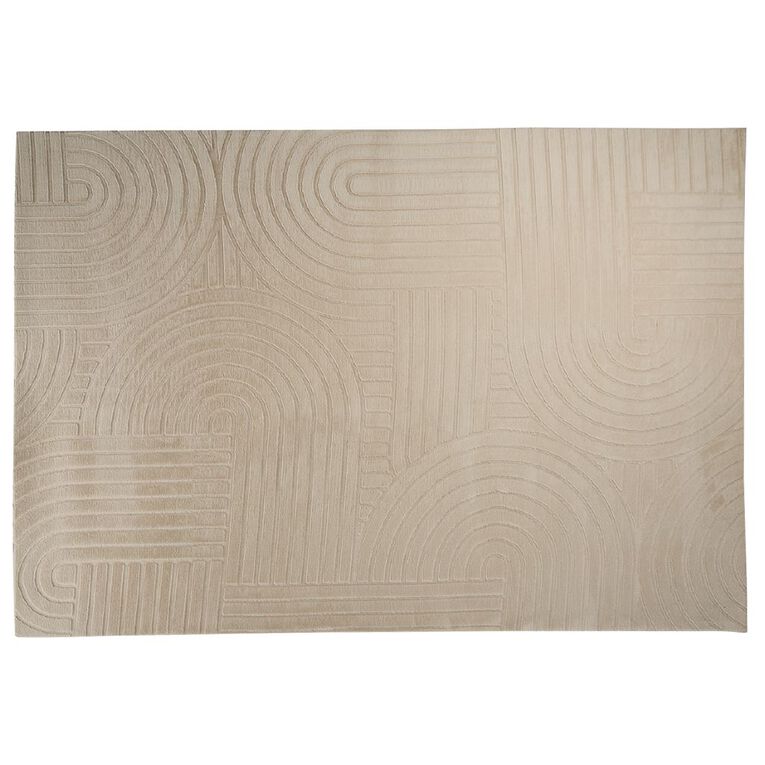 Living & Co Faux Fur Carved Arch Rug Ivory 200cm x 290cm, , hi-res