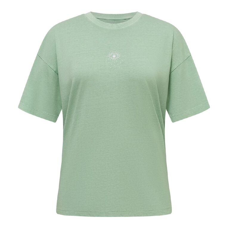 H&H Women's Oversized Boyfriend Graphic Tee, Mint, hi-res