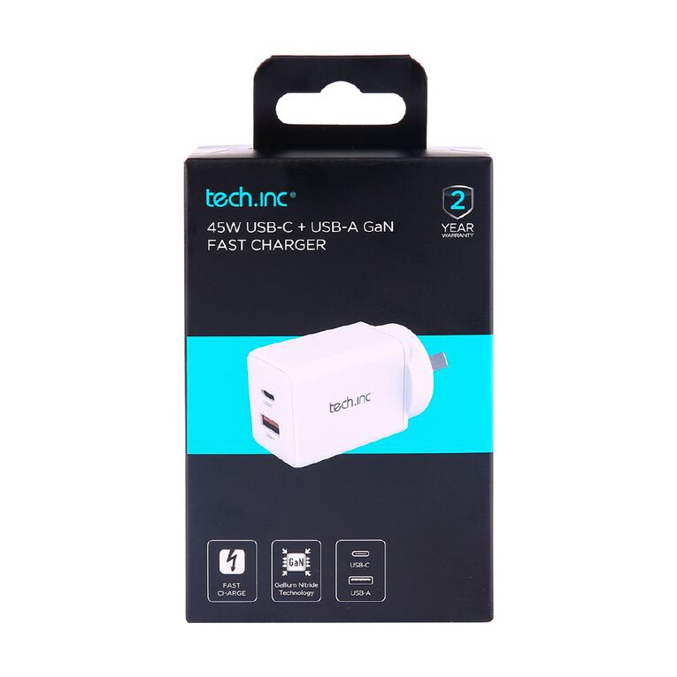 Tech.Inc 45W USB-C + USB-A GaN Fast Charger, , hi-res