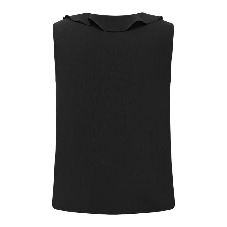 H&H Women's Sleeveless Frill Front Tank, Black, hi-res