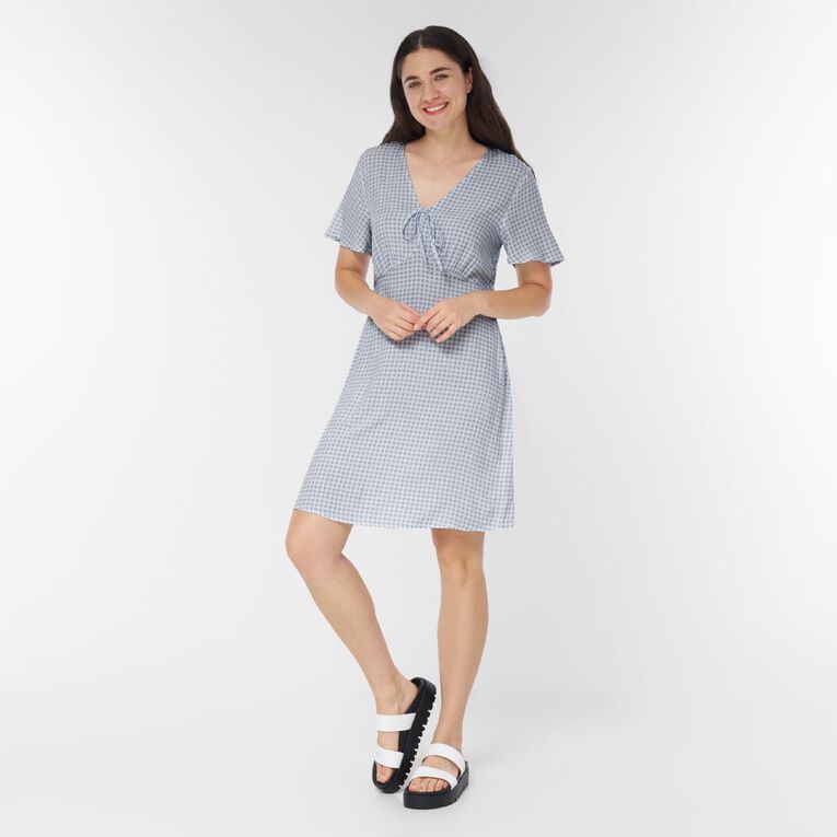 H&H Women's Short Sleeve Tea Dress Mini, Blue/White, hi-res