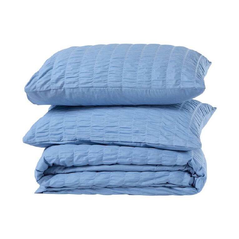 Living & Co Duvet Cover Set Polycotton Seersucker Blue King, , hi-res