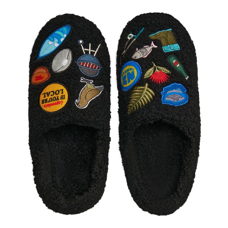 H&H Men's Kiwiana Scuff Slippers, Black, hi-res
