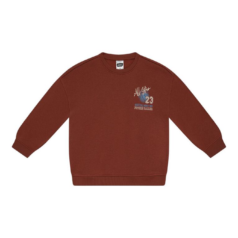 Young Original Print Crew Sweatshirt, Brown Mid, hi-res