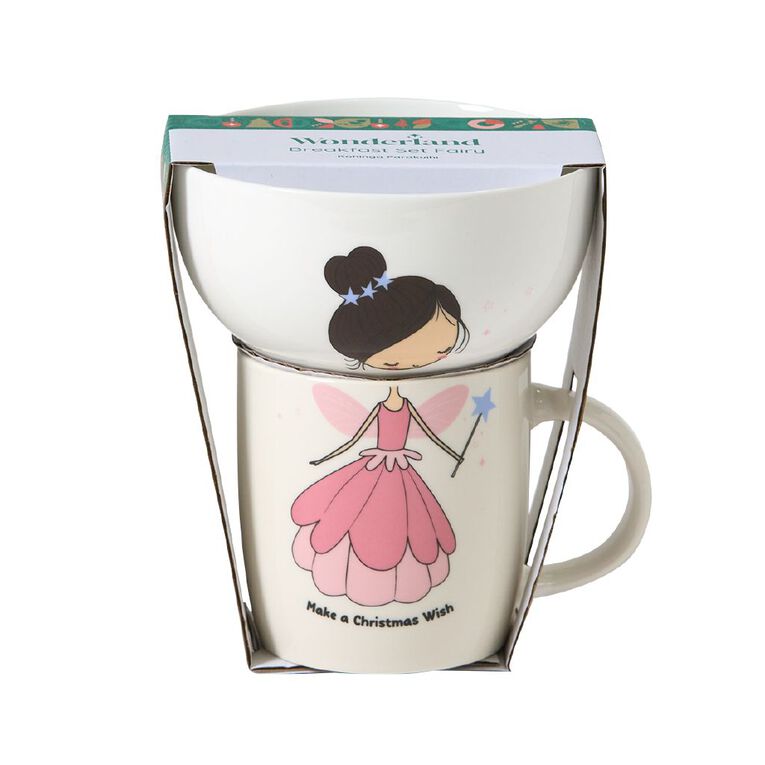 Wonderland Home Christmas Fairy Breakfast Mug & Bowl Set Pink, , hi-res