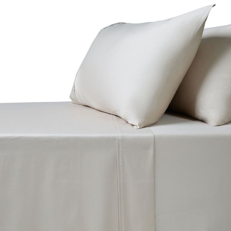 Living & Co 400TC Euro Cotton Sateen Sheet Natural King Single, Natural, hi-res