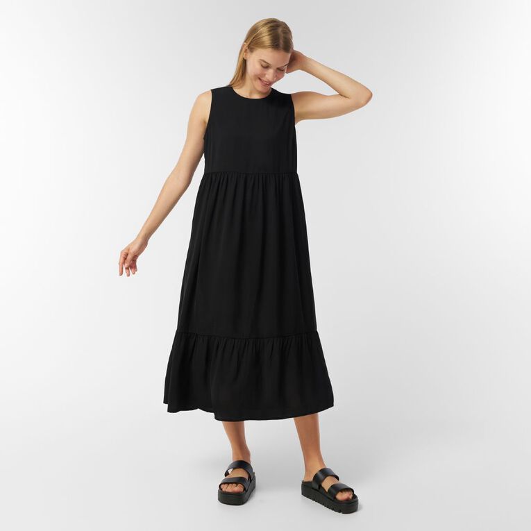 H&H Women's Seelveless Tiered Dress Midaxi, Black, hi-res