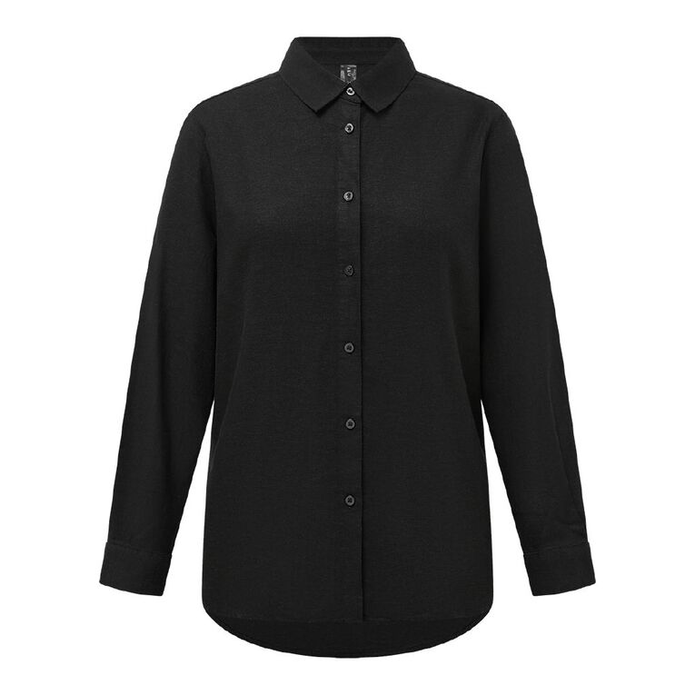H&H Women's Long Sleeve Linen Blend Shirt, Black, hi-res