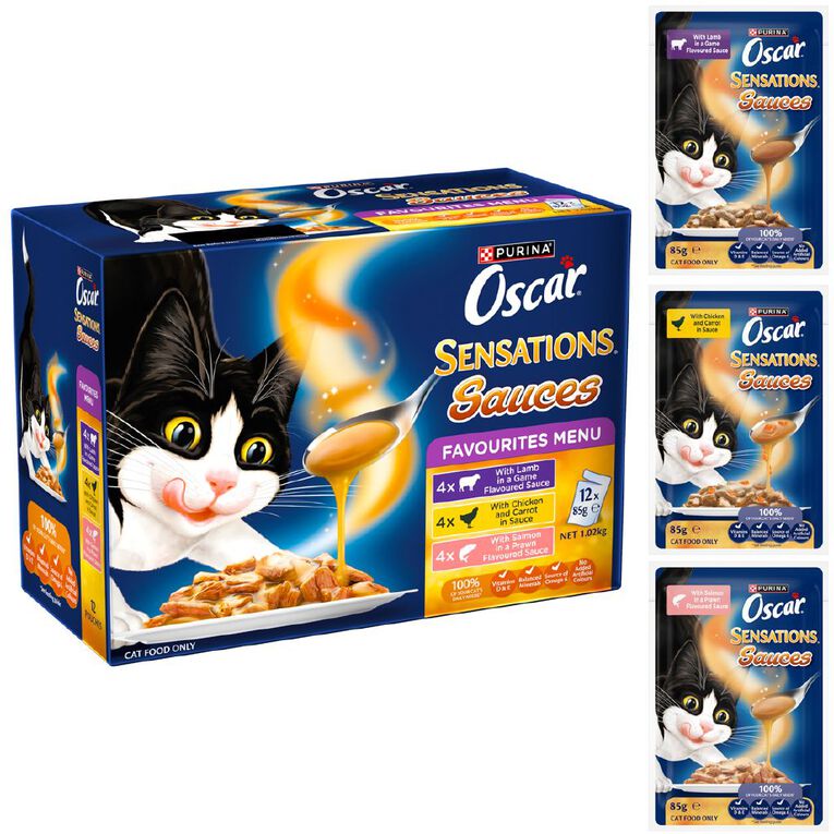 Oscar Sensations Sauces Favourites Menu Wet Cat Food 12 x 85g, , hi-res