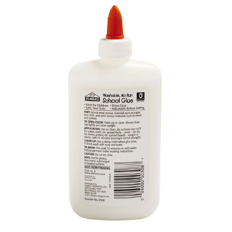 Elmer's PVA Washable School Glue White 225ml White The Warehouse