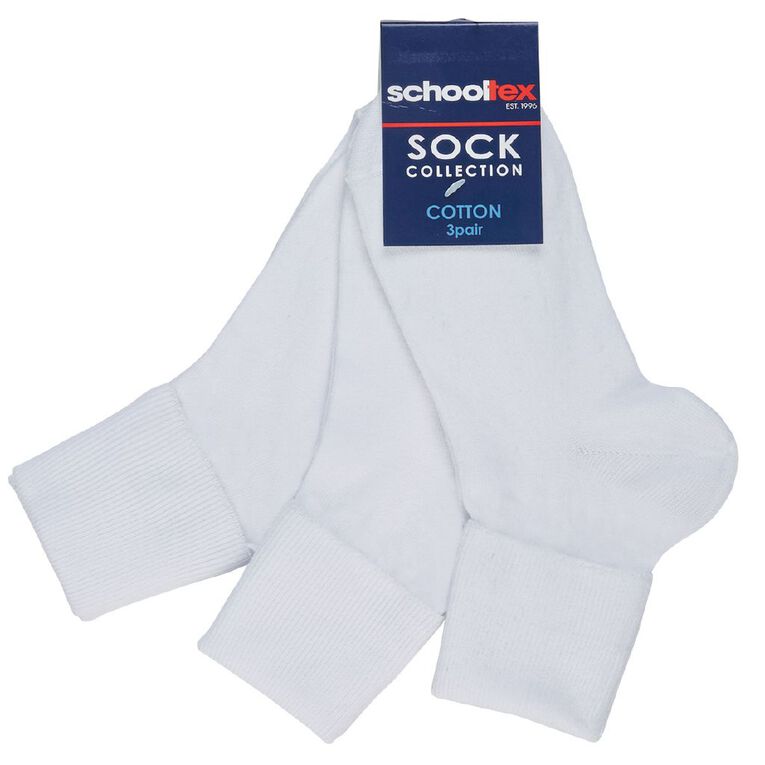Schooltex Cotton Socks 3 Pack, White, hi-res