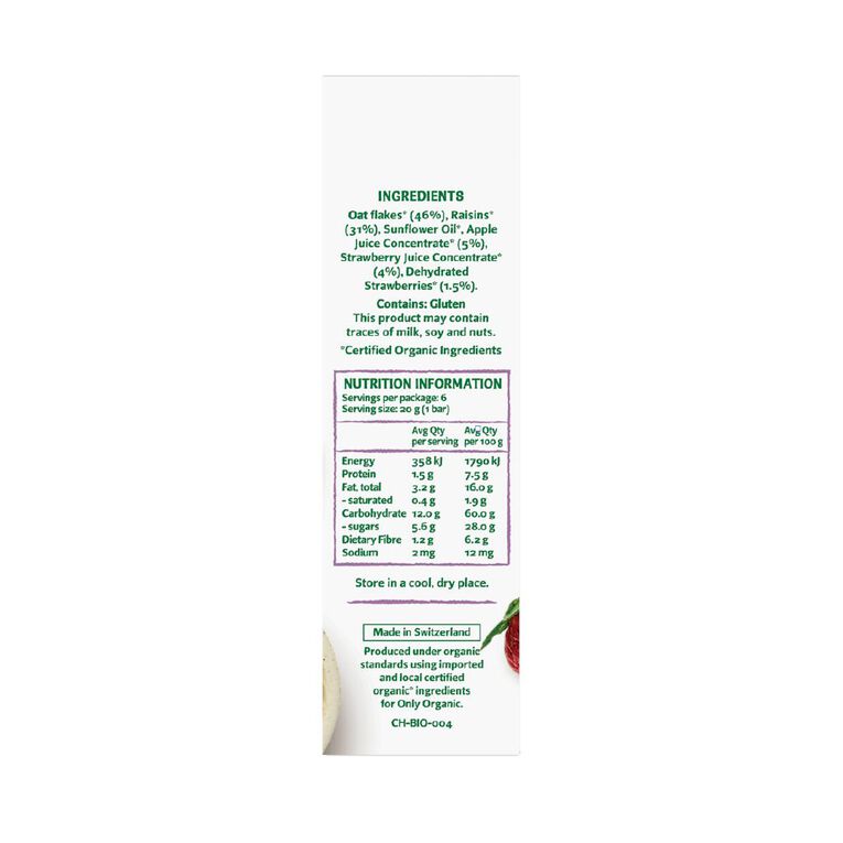 Only Organic Strawberry & Apple Oat Bars 1+ Years 20gx6, , hi-res