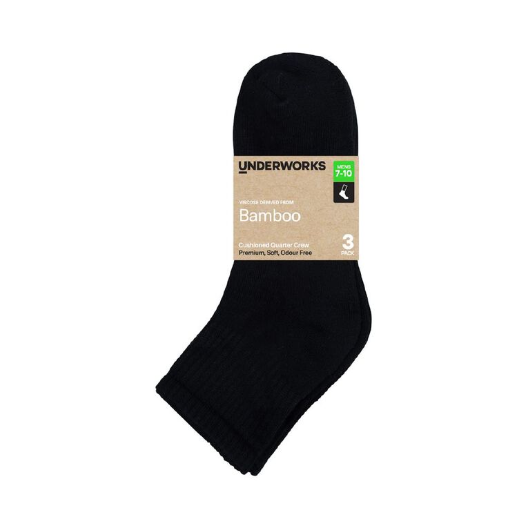 Underworks Men's Bamboo Quarter Crew Socks 3 Pack, Black, hi-res